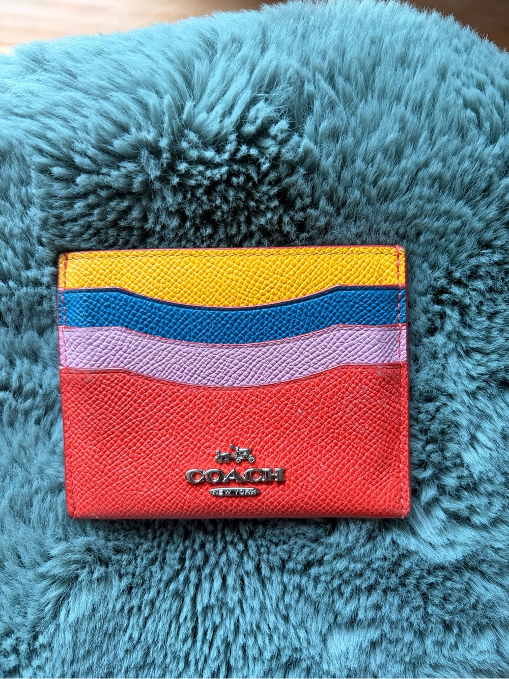 Coach Multicolor Leather Card Case - Red, Yellow, Blue, Lilac